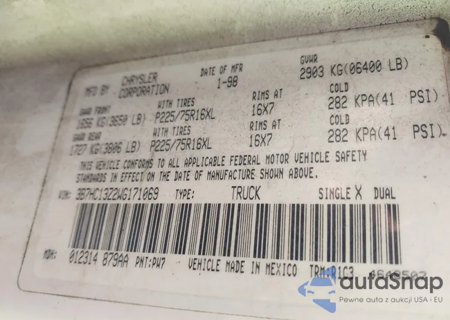 3B7HC13Z2WG171069: 41325036