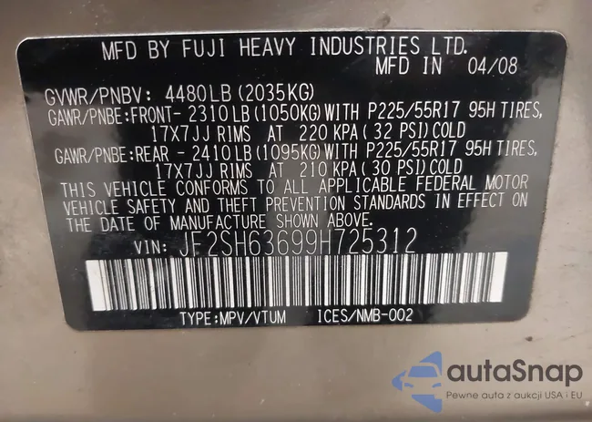JF2SH63699H725312: 41325986