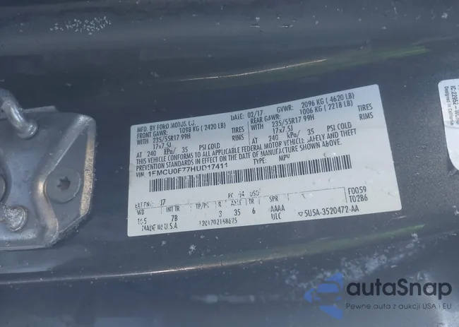 1FMCU0F77HUD17411: 41333636