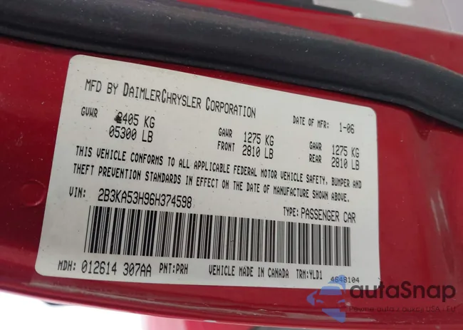 2B3KA53H96H374598: 41339637