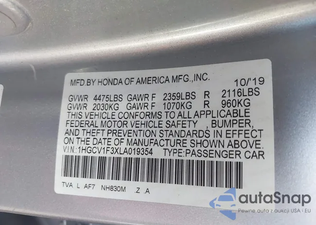 1HGCV1F3XLA019354: 41345165