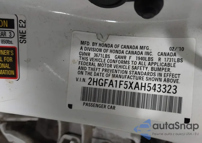 2HGFA1F5XAH543323: 41357383