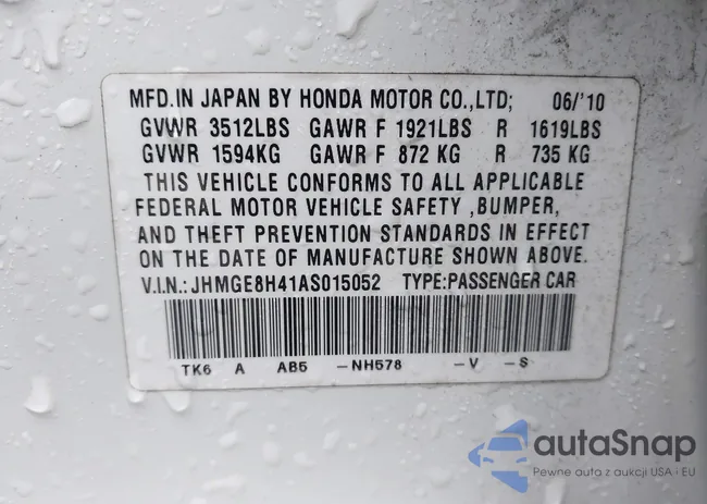 JHMGE8H41AS015052: 41364435