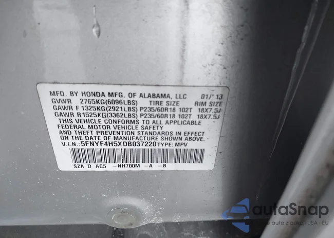 5FNYF4H5XDB037220: 41370067