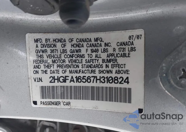 2HGFA16567H310824: 41374309