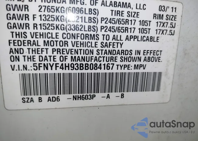 5FNYF4H93BB084167: 41374453