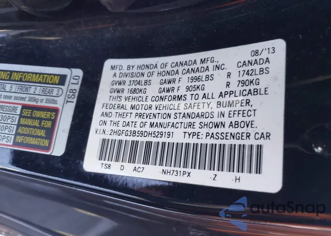 2HGFG3B59DH529191: 41373527