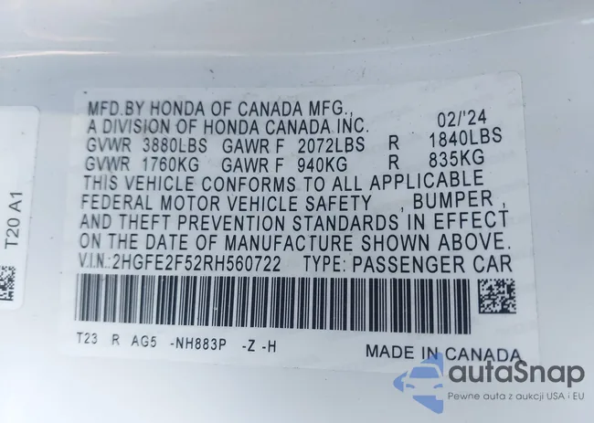 2HGFE2F52RH560722: 41375648