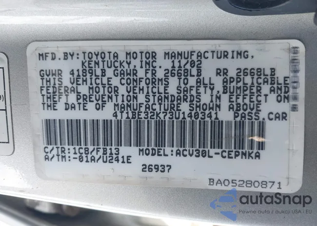 4T1BE32K73U140341: 41382135