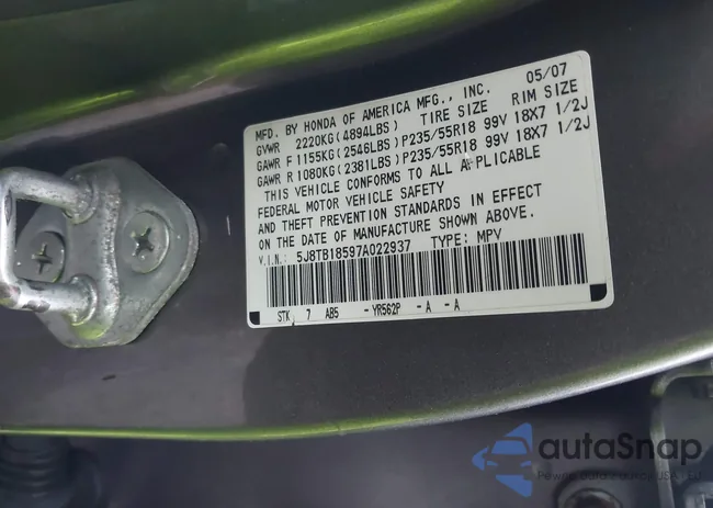 5J8TB18597A022937: 41391300