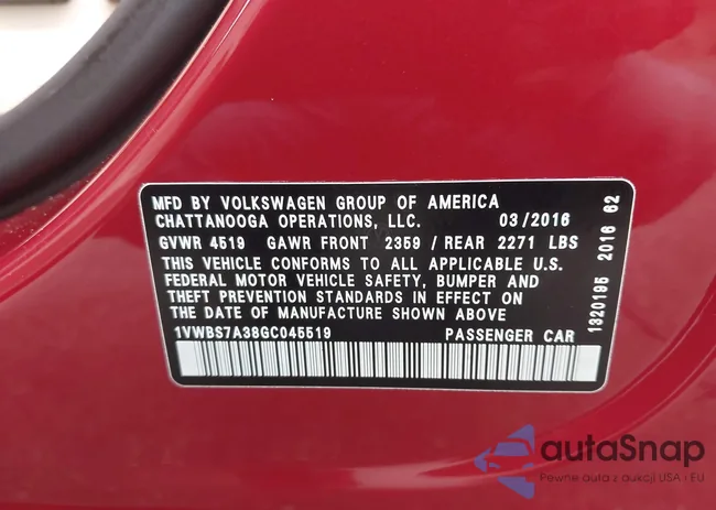 1VWBS7A38GC045519: 41390669