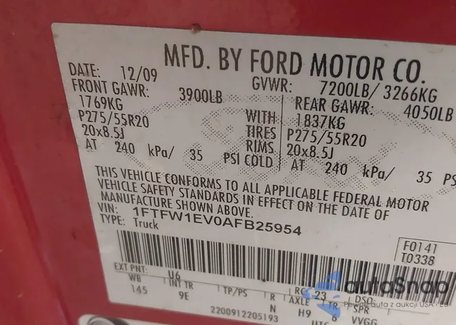 1FTFW1EV0AFB25954: 41390867