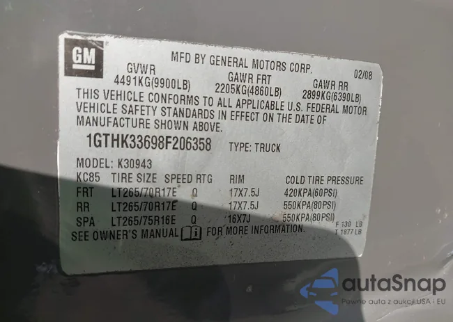 1GTHK33698F206358: 41395304