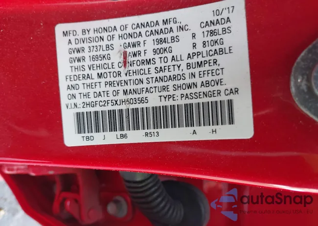 2HGFC2F5XJH503565: 41402307