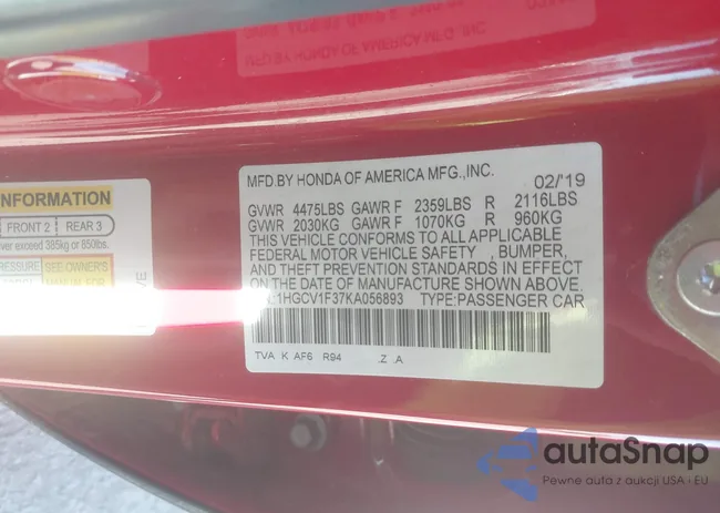 1HGCV1F37KA056893: 41402870