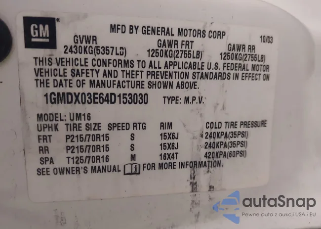 1GMDX03E64D153030: 41406481