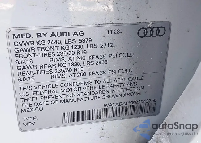 WA1ABAFY8R2043756: 41410186