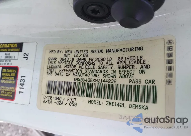 1NXBU40EX9Z144236: 41409830