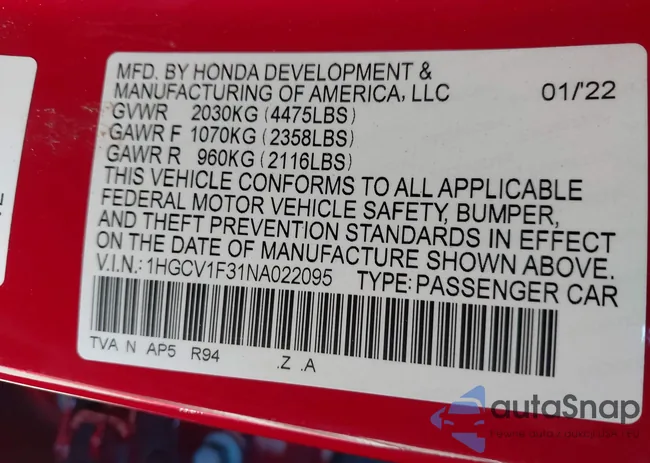 1HGCV1F31NA022095: 41414696