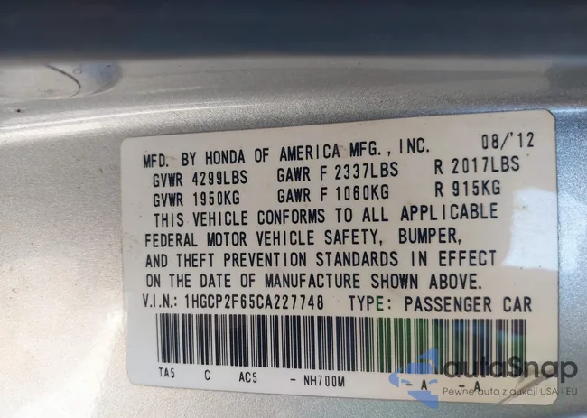 1HGCP2F65CA227748: 41417089