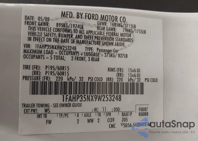 1FAHP35NX9W253248: 41420632