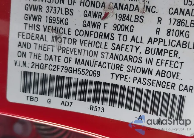 2HGFC2F79GH552069: 41421613