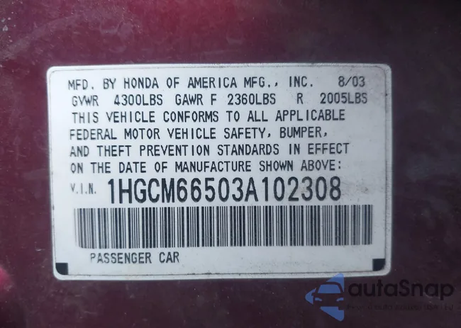 1HGCM66503A102308: 41434054