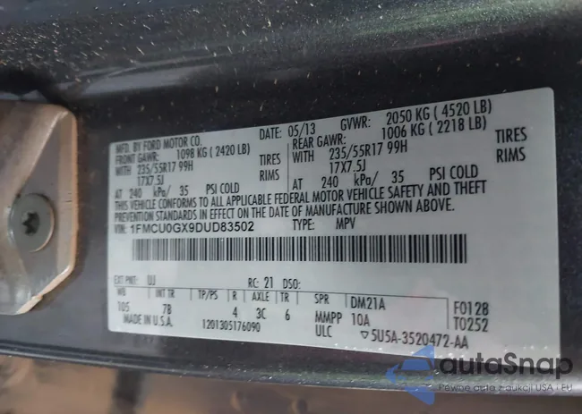 1FMCU0GX9DUD83502: 41435242