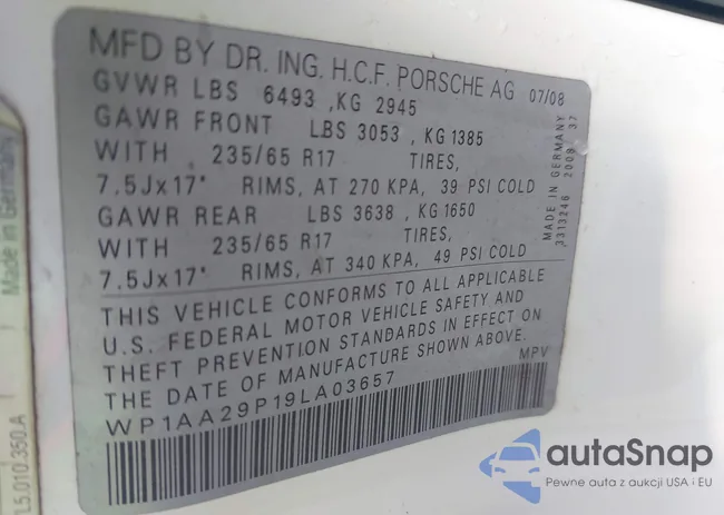 WP1AA29P19LA03657: 41439625