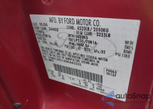 1FMYU93145KA63335: 41439637