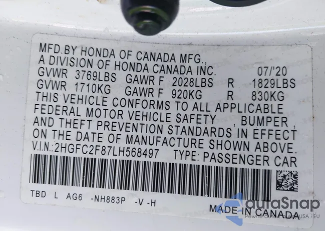 2HGFC2F87LH568497: 41441087