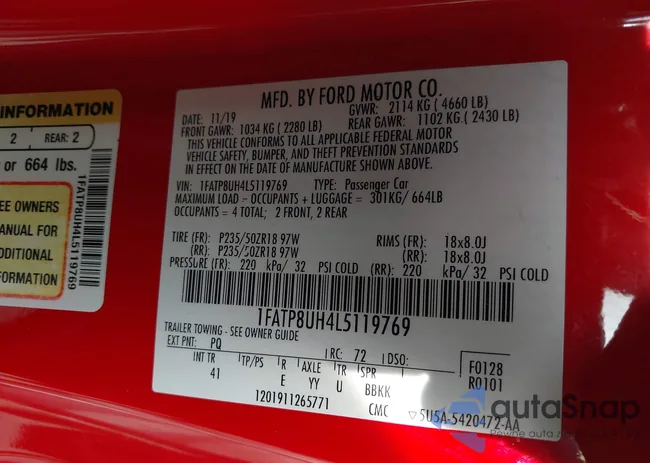 1FATP8UH4L5119769: 41444222