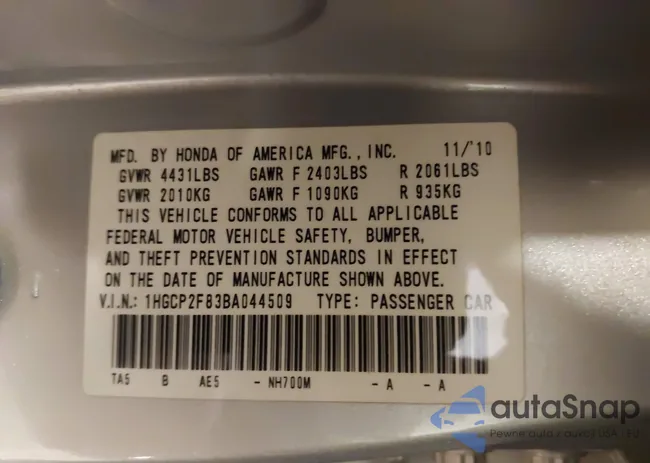 1HGCP2F83BA044509: 41449400