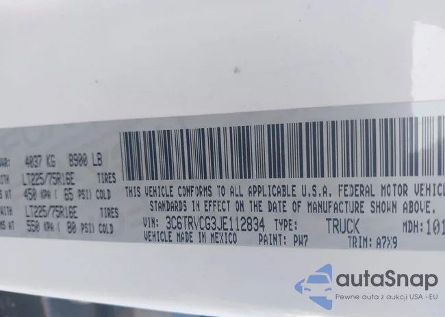 3C6TRVCG3JE112834: 41450044