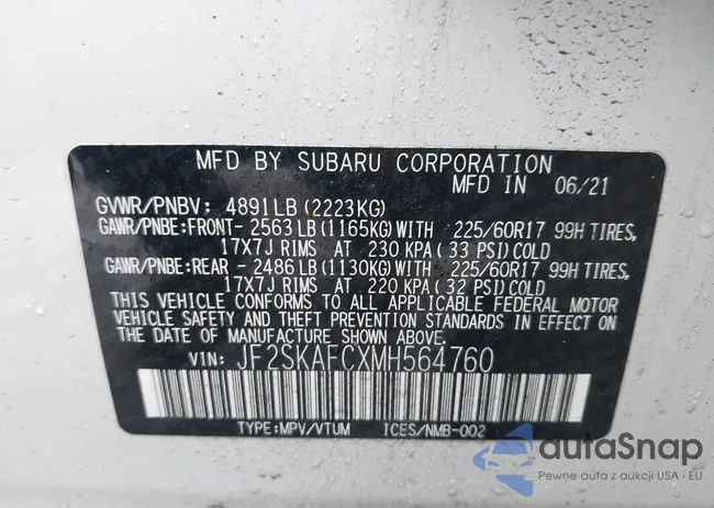 JF2SKAFCXMH564760: 41452629