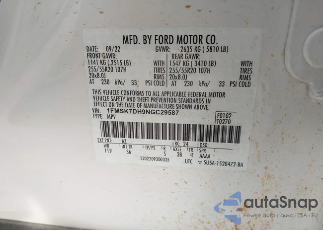 1FMSK7DH9NGC29587: 41455953