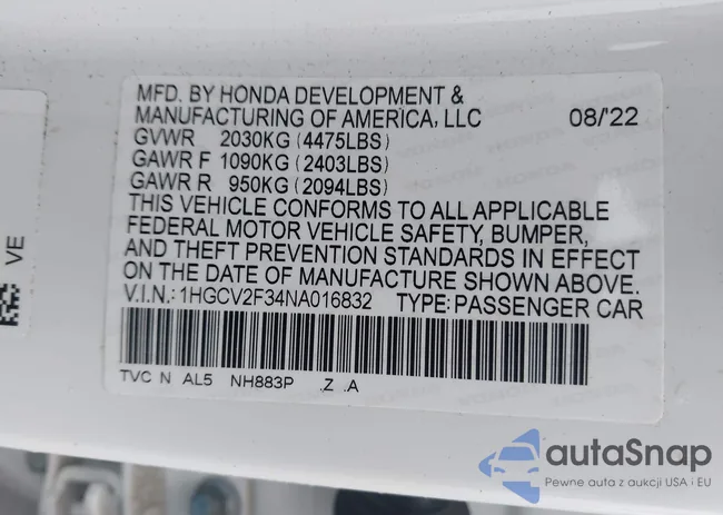 1HGCV2F34NA016832: 41456829