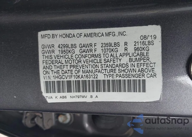 1HGCV1F10KA163122: 41457732