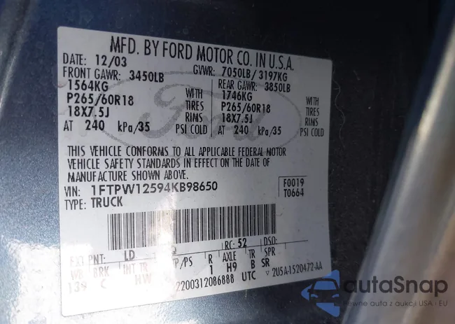 1FTPW12594KB98650: 41459809