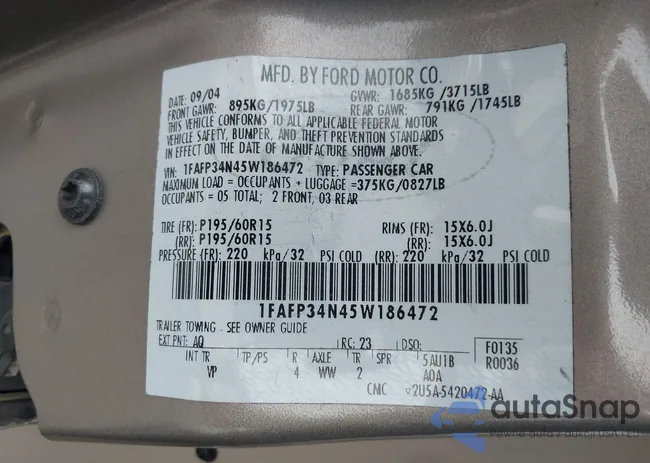 1FAFP34N45W186472: 41460199