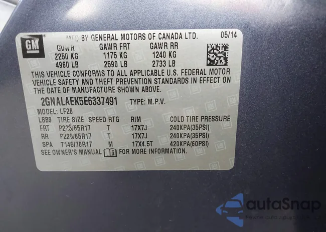 2GNALAEK5E6337491: 41461501