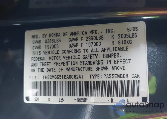 1HGCM66516A006241: 41464943