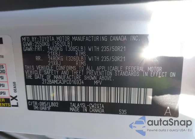 2T2BAMCA3PC016934: 41465245