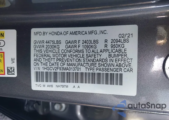 1HGCV2F93MA013701: 41472098