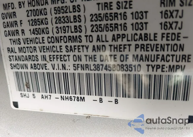 5FNRL38745B083510: 41474169