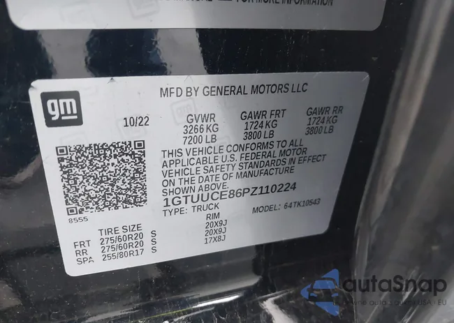 1GTUUCE86PZ110224: 41492100