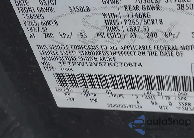 1FTPW12V57KC70674: 41492261