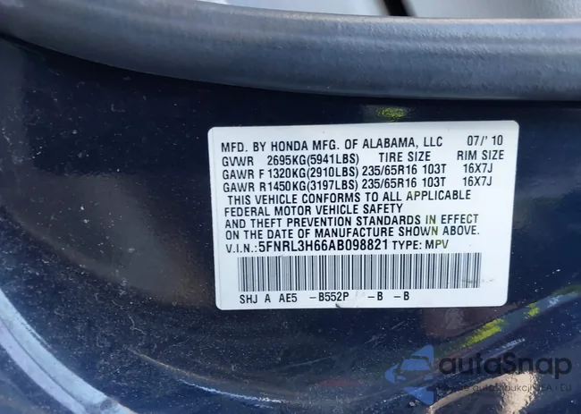 5FNRL3H66AB098821: 41497080