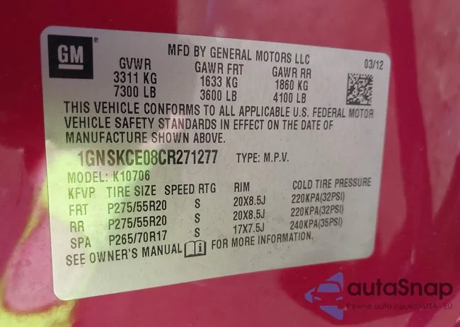 1GNSKCE08CR271277: 41498761