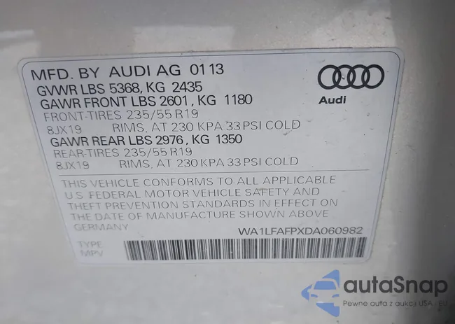 WA1LFAFPXDA060982: 41507224